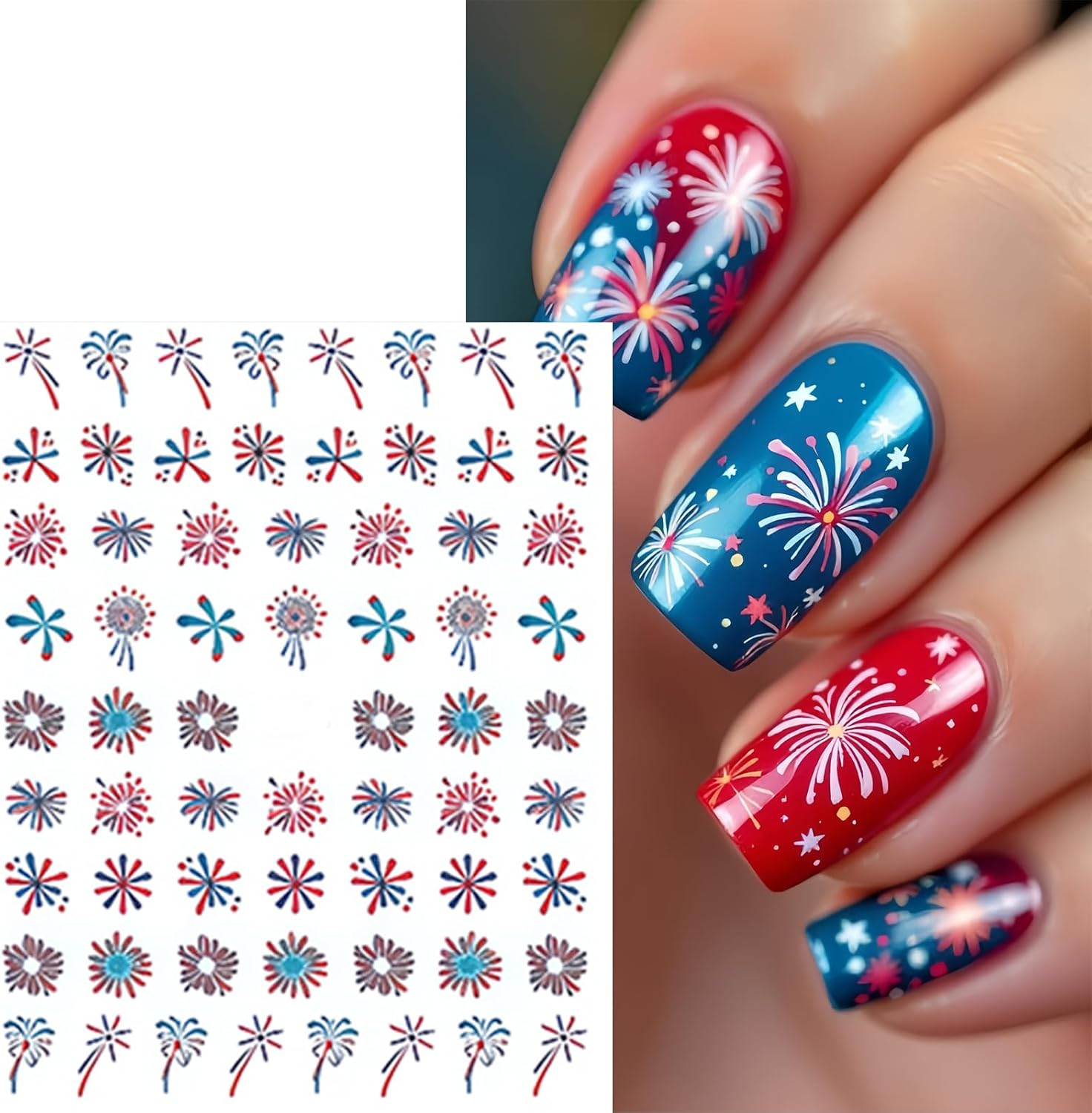 8 Sheets Independence Day Colorful Firework Nail Art Stickers 4Th of July Firewo