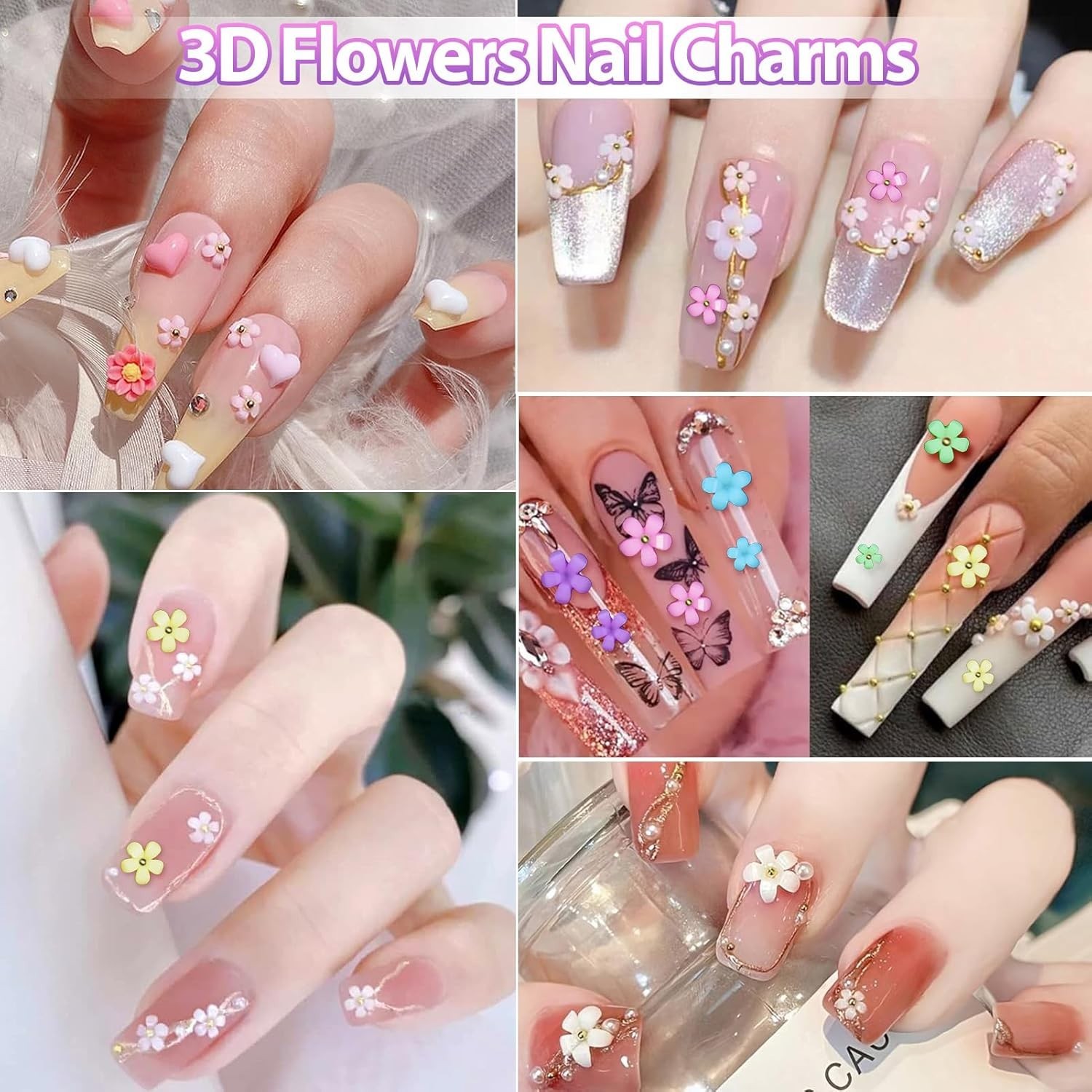 Flower Nail Charms, 3D Color Tiny Flowers Charms for Nails, Acrylic Spring