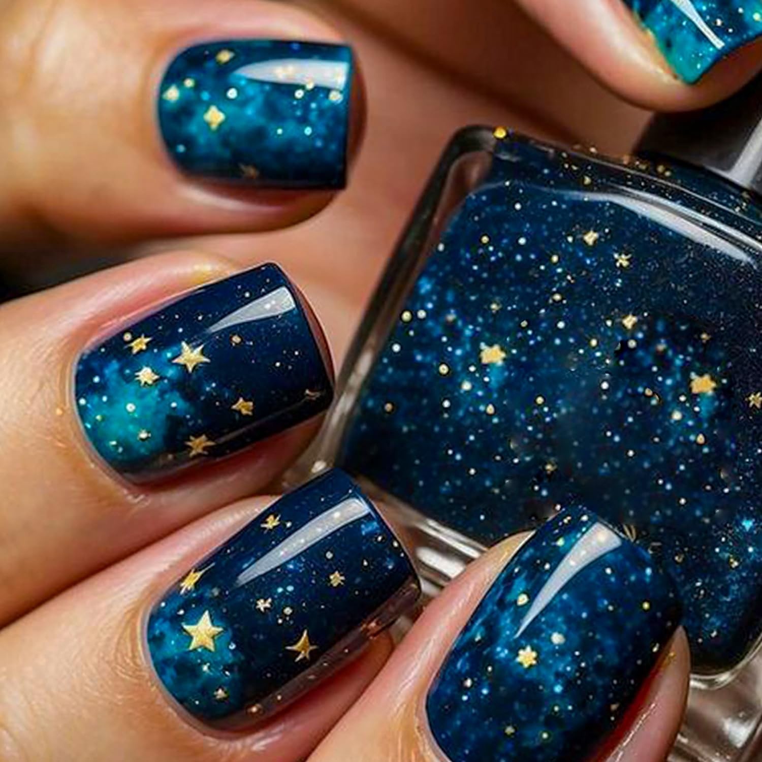Starry Sky Press on Nails Short Square 0.25 Fl Oz (Pack of 24), MultiColor