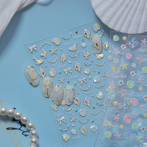 Summer Nail Art Stickers Decals Golden Ocean Theme 5D Embossed Nail style4