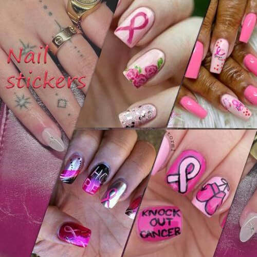6 Sheets Breast Cancer Nail Art Stickers 3D Self-Adhesive Heart Letter Nail