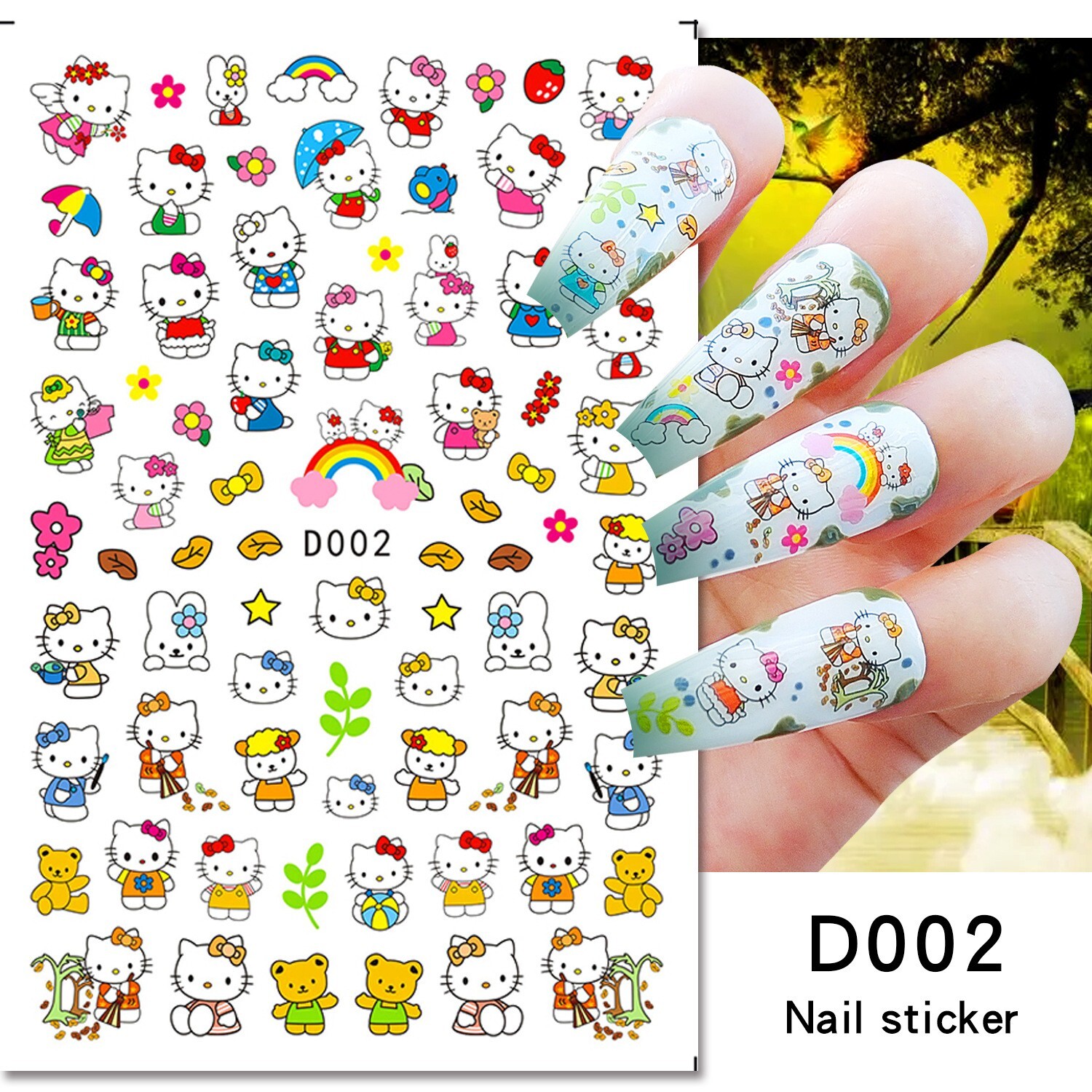 6Pcs Set Nail Art Stickers Sanrio Anime Manicure Cartoon Hello Kitty Peel NH27
