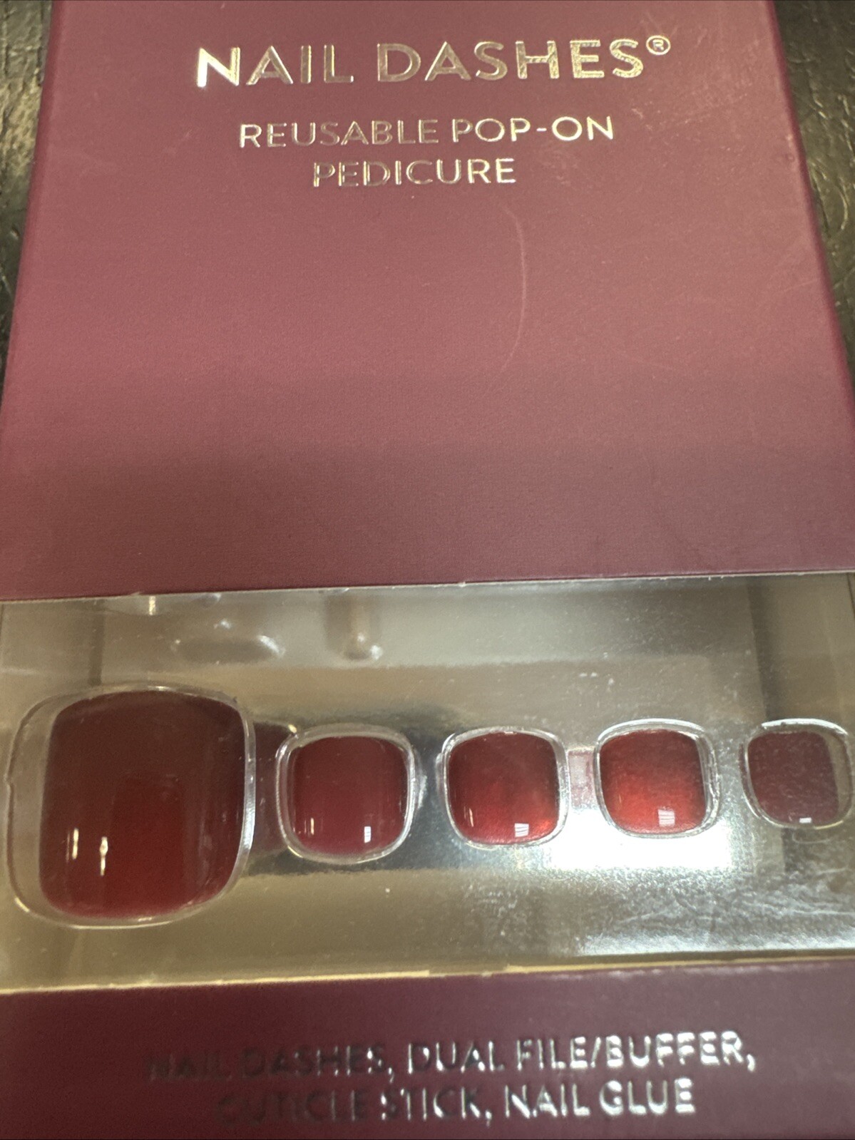 Press On Nails Purple Rae Short Square Shiny Deep Purple Dashes Red Aspen