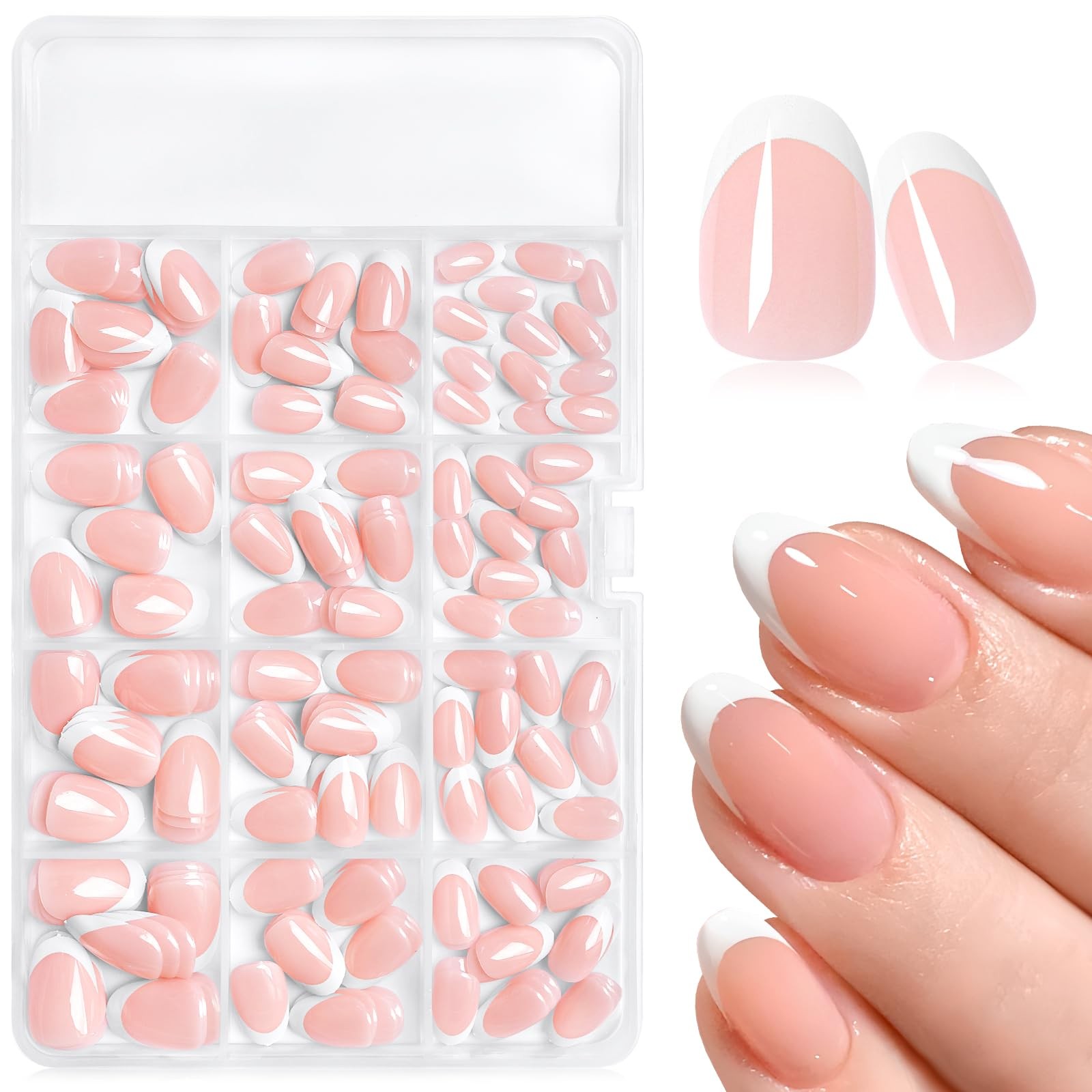 AddFavor 240pcs French Tip Press on Nails Short Oval Fake Nails, White French…