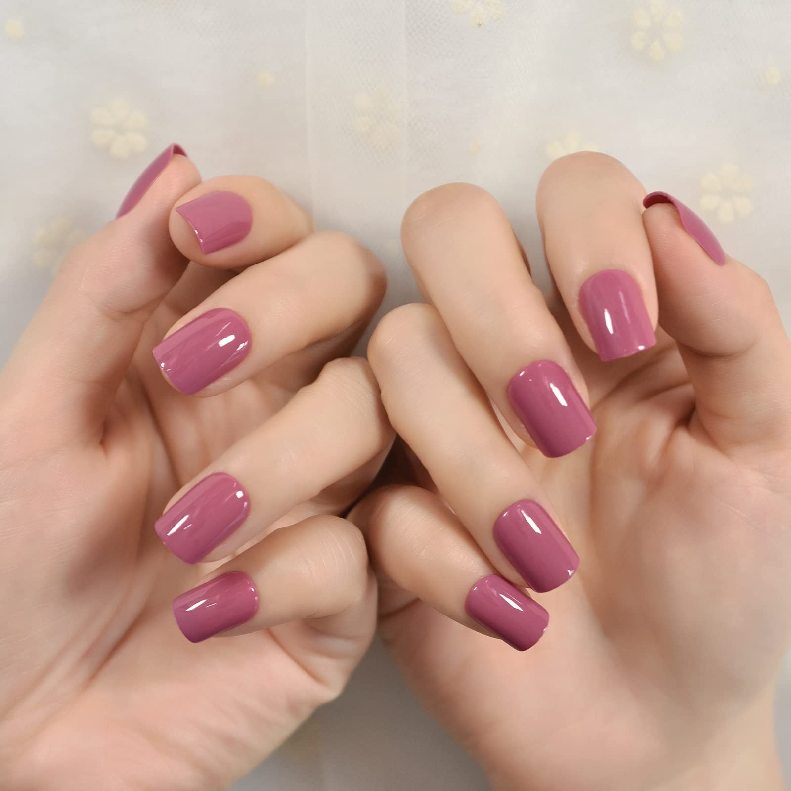 Pretty Rose Pink Square Press On Nails – Short Full Cover Reusable Acrylic 24pcs