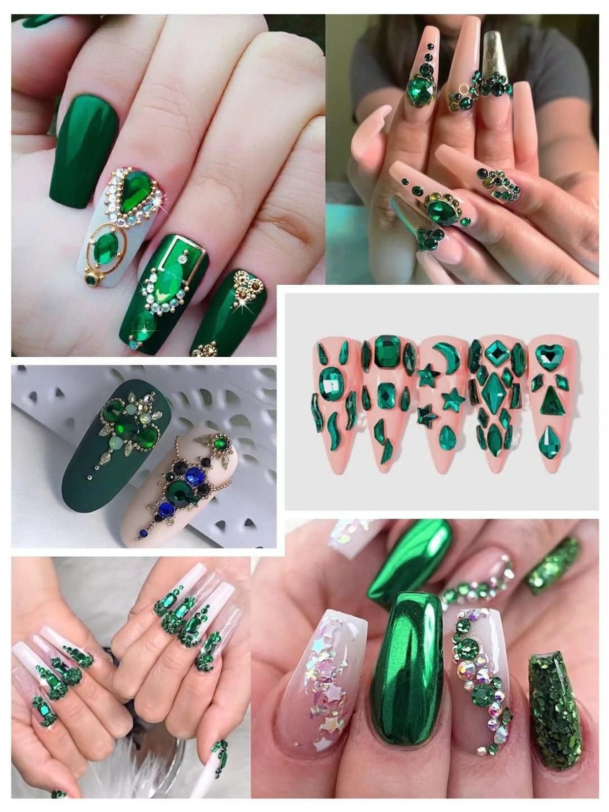 EBANKU 3120 Pcs Green Gems Nail Art Rhinestone Kit, Emerald Green Rhinestones…