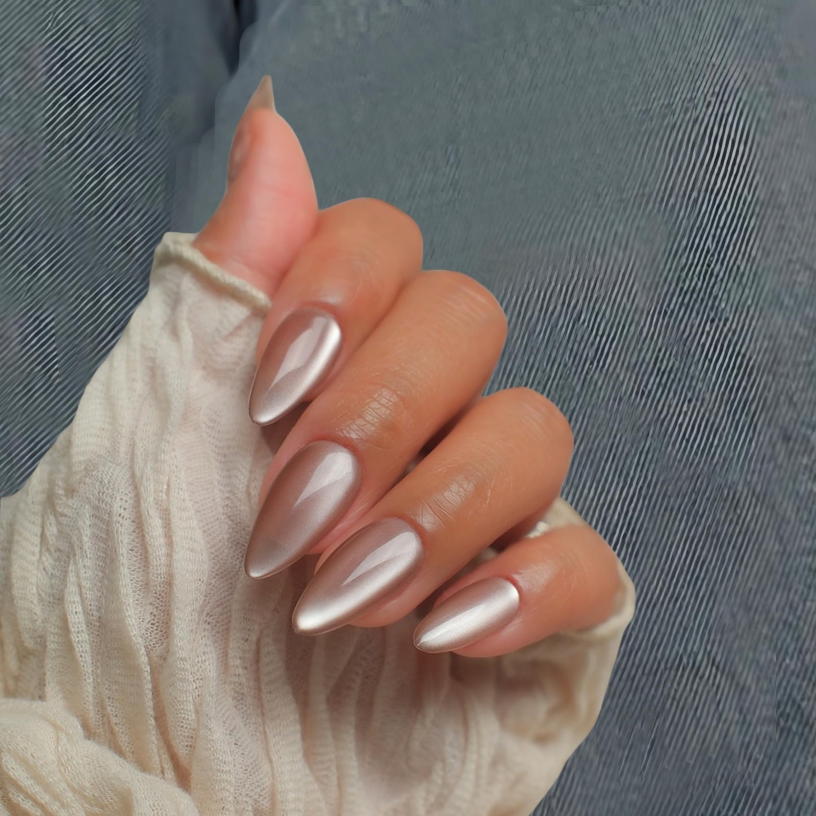 SXVME 30pc almond pale pink glitter cat eye press on nails