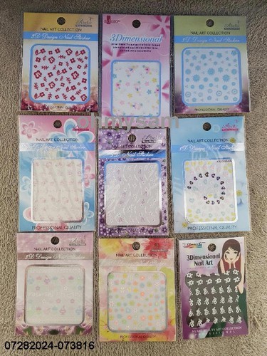 CLOSEOUT 9 NEW SET 3D NAIL ART MULTI COLOR DESIGN & STYLE MANI PEDI EZ 2 APPLY
