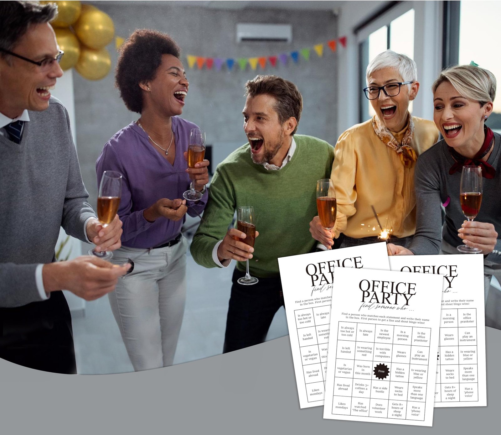 Tuyashua Office Party Find Someone Who Games, Work 5×7 inches, Multicolored