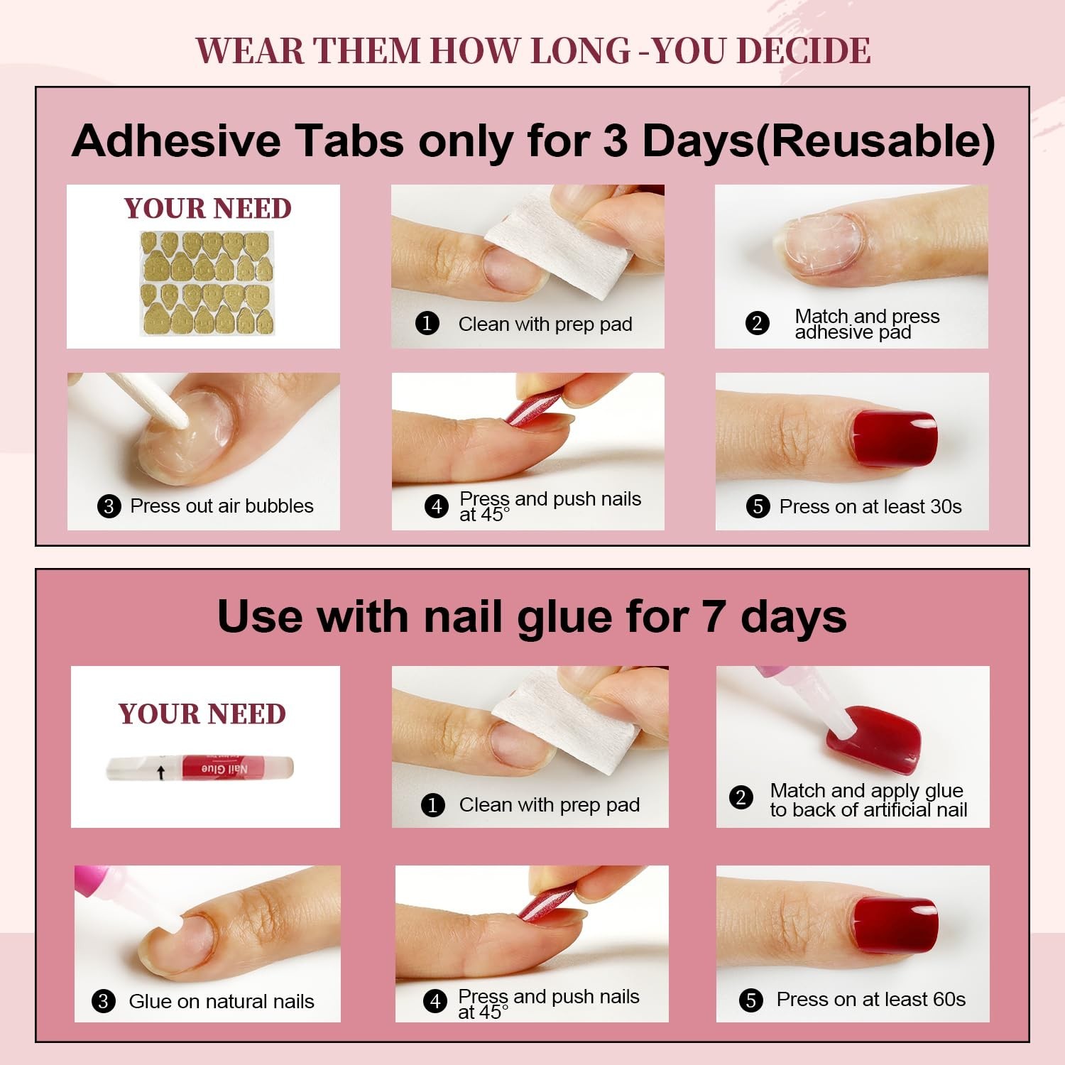 Press On Nails Short, Vneffabler Acrylic Nails Square Press ons Glue On Nails Re
