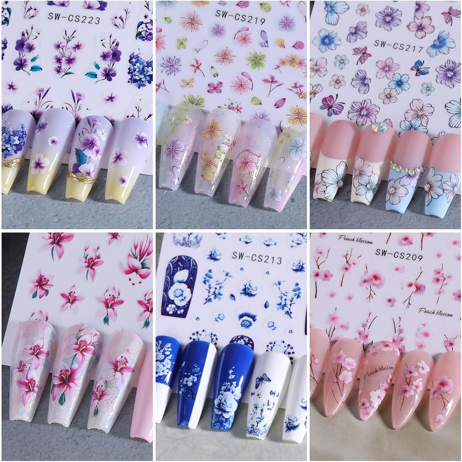 Flower Stickers for Nail Art Decals – 12 Sheets Spring Butterfly Nail Stickers w