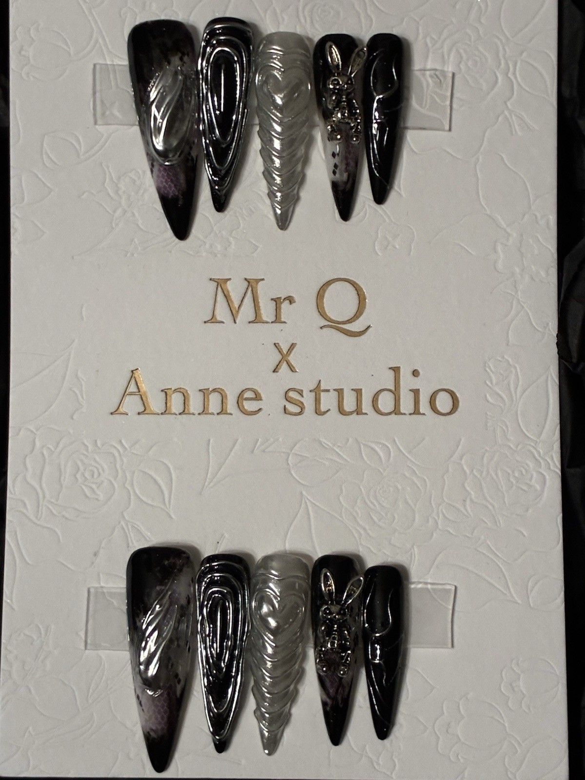 Luxury Designer Stiletto Goth 3D Rabbit Black & White Press On Nails Gift Sets M