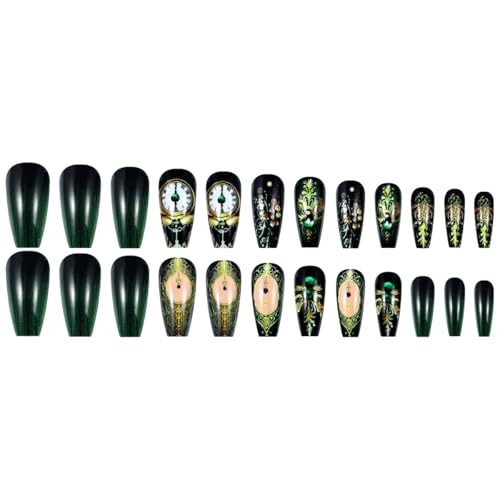 Dark Green Gradient Press on Nails Long Coffin 1 Fl Oz (Pack of 1) Green Gold