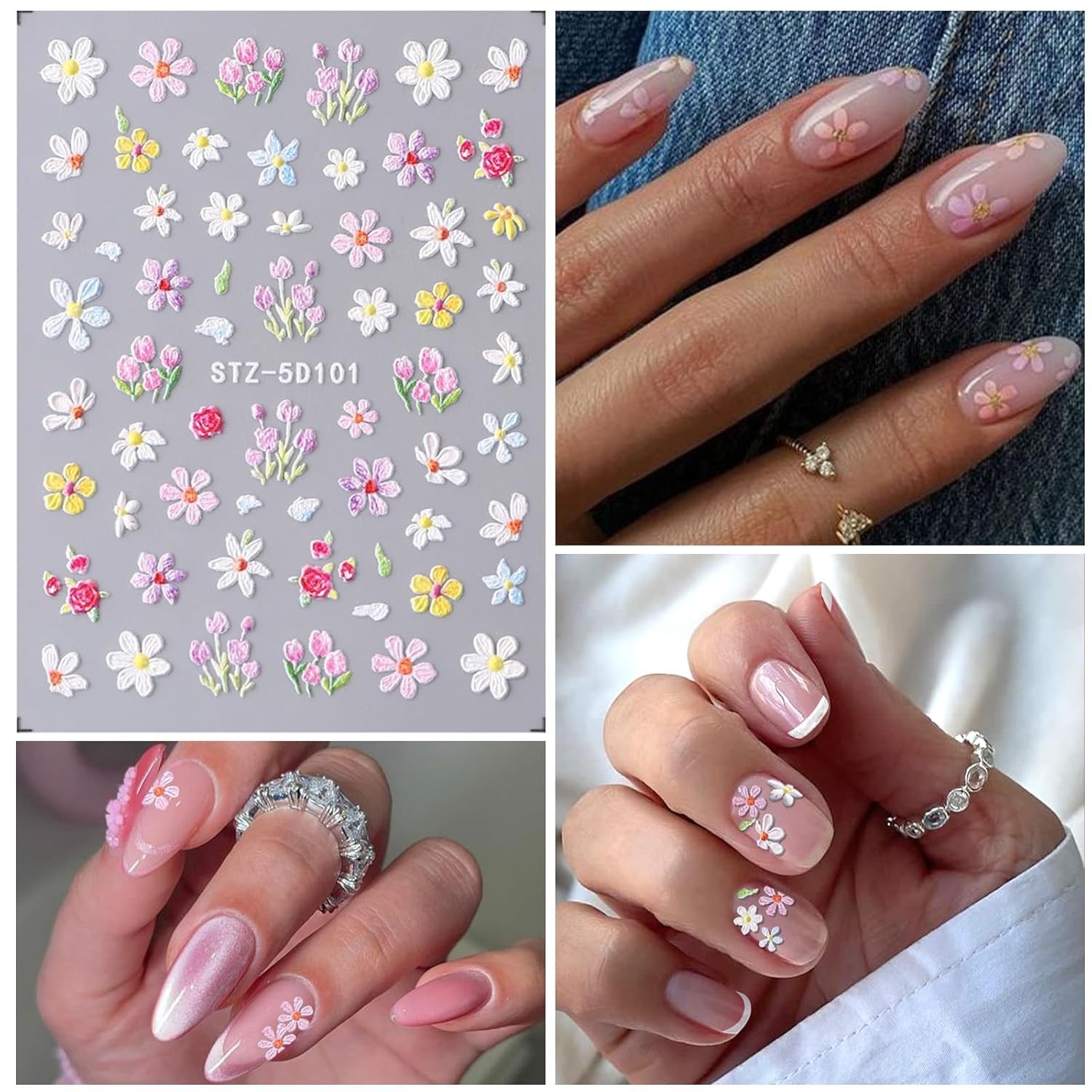 Personalized Nail Art Made Easy – 7 Sheets of Floral 3D Stickers with Tweezers
