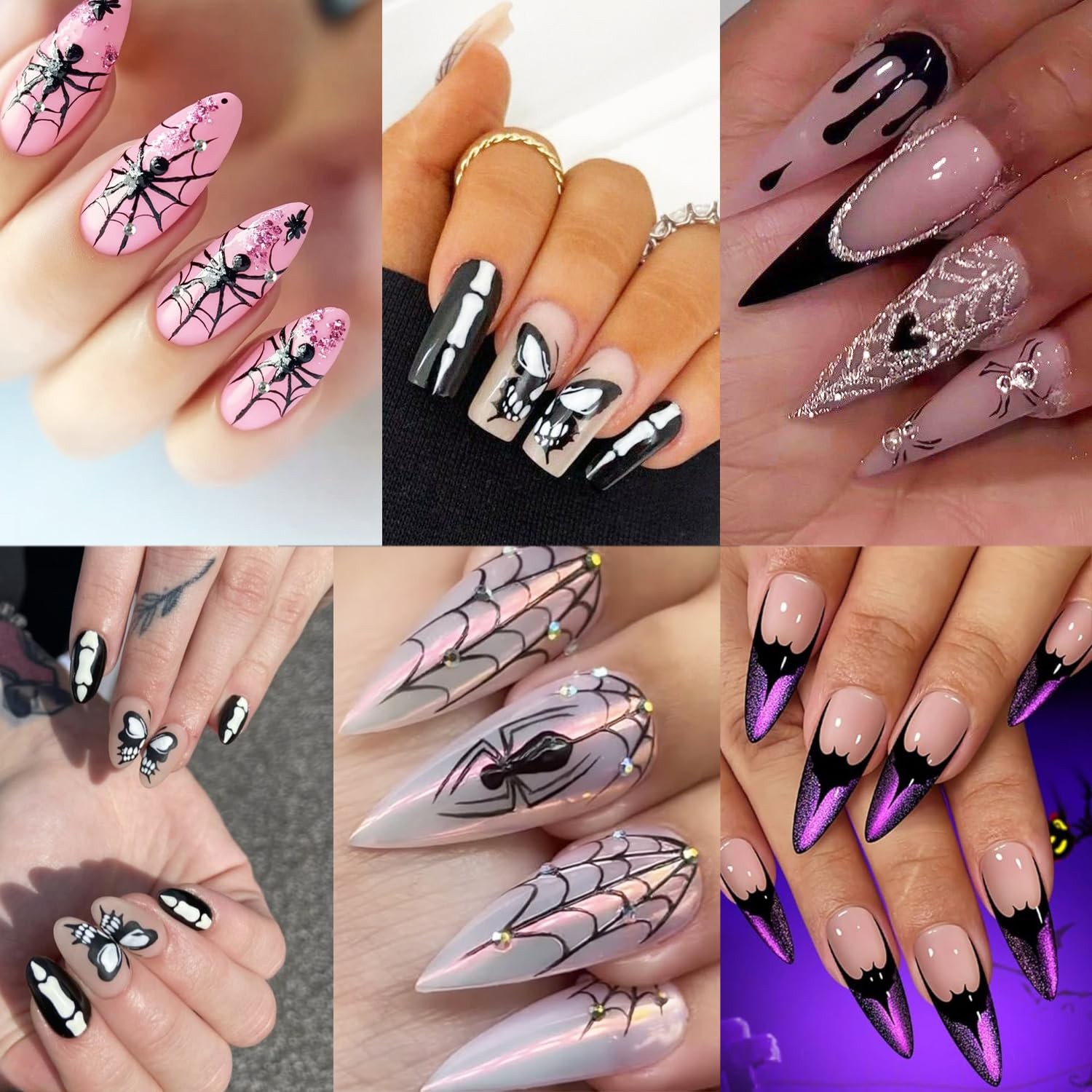 4 Sheets Halloween Nail Stickers for Nail Art Glitter Droplet Spider Nail Dec…