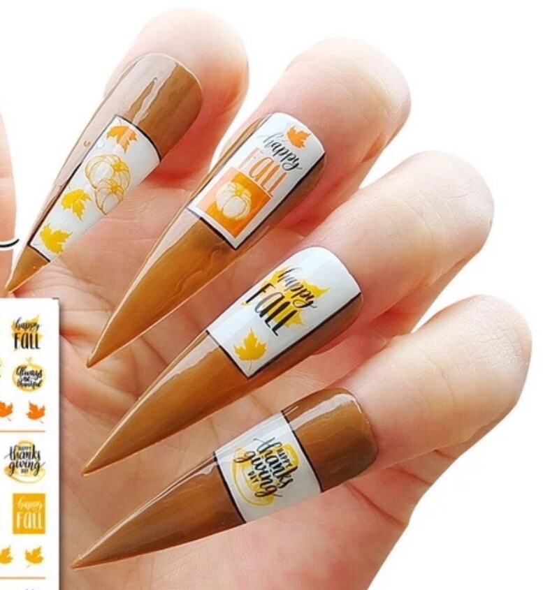 Nail Stickers Art Decal DIY Design 3D Waterproof Fall Leaves Pumpkin B109
