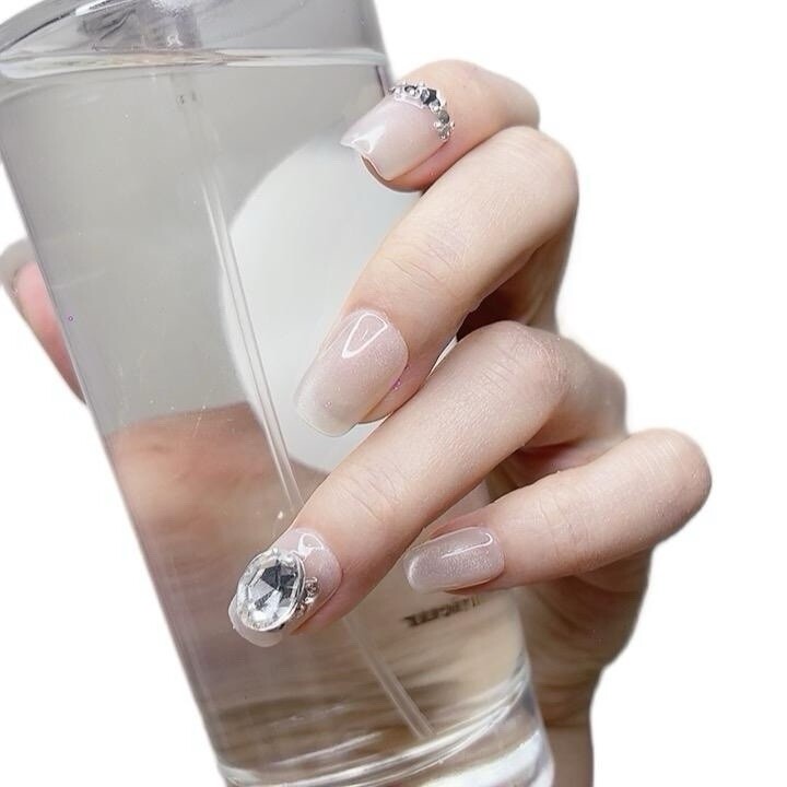 Press on Nails Short Square with Round Rhinestone (079)