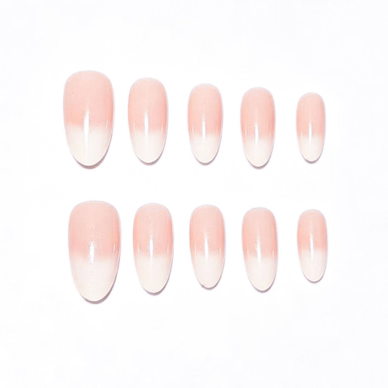 48 Pcs White Nude Gradient Almond Press on Nails, Glossy Soft Daily Fake Nails
