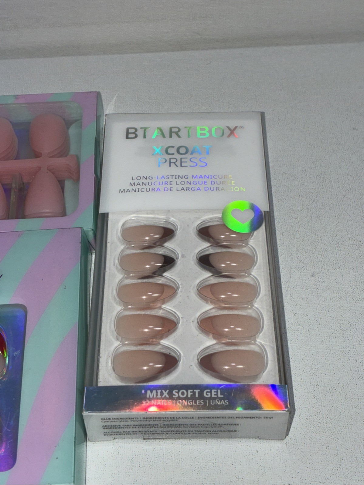 4 New BTARTBOX Press On Nails, 2 0221, 1 Pink Short Almond 045 & 1 French 046