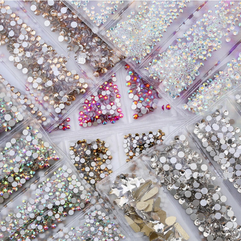 1788pcs Mixed Size 3D Nail Art Rhinestones Flatback Crystal AB Gems Glass Stones