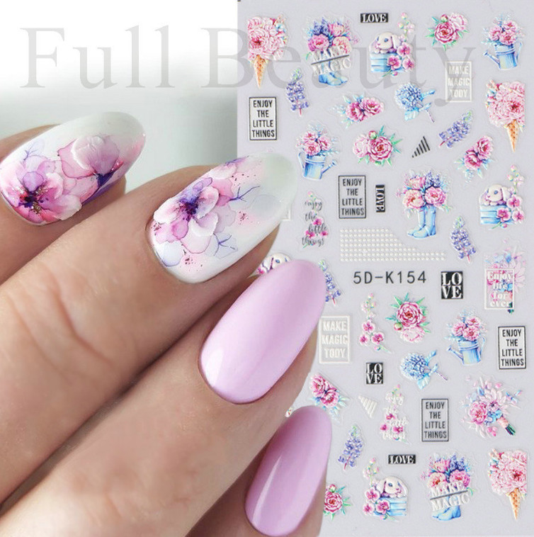 5D Embossed Star Heart Flower Bunny Cat Daisy Fingers Toe Nail Art Stickers NS25