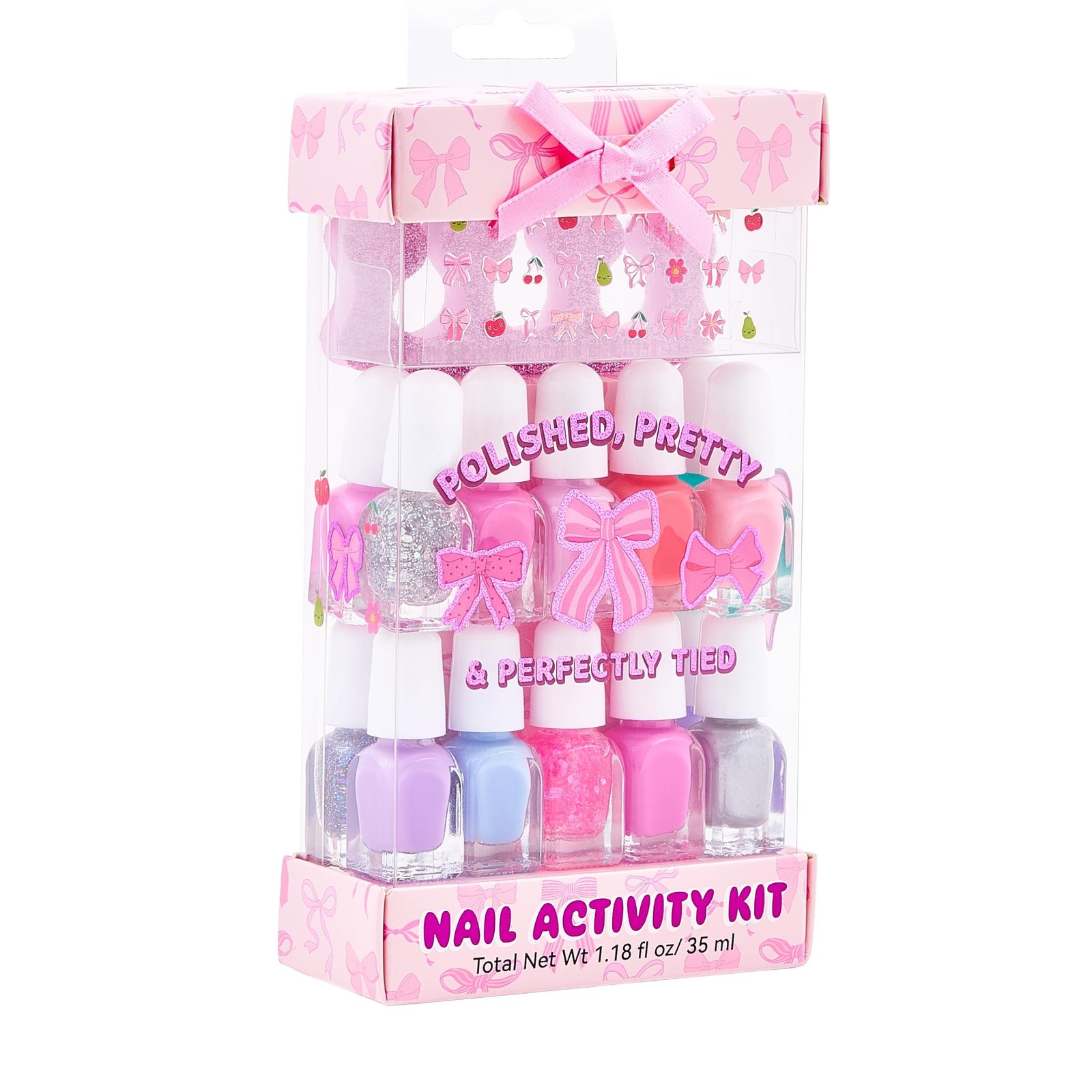 SIMPLE PLEASURES Pink Bow Kids Nail Polish Set for Girls – 14 Water-Based