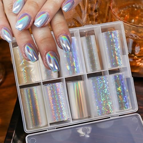 10 Rolls Aurora Nail Foil Transparent Laser Nail Transfer Foils Aurora-12