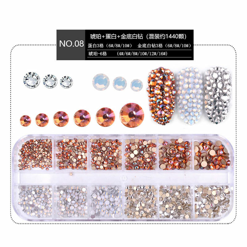 1440pcs Flat Back Nail Art Rhinestones Glitter Diamond 3D Tip Manicure Decor