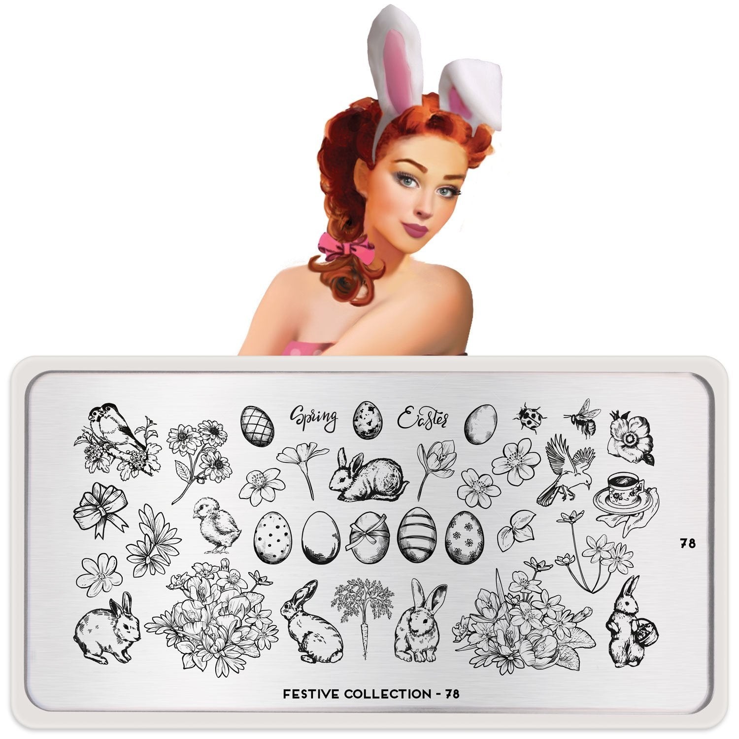 HTF MoYou London Festive Collection 78 Nail Stamp Plate Easter Bunny Spring