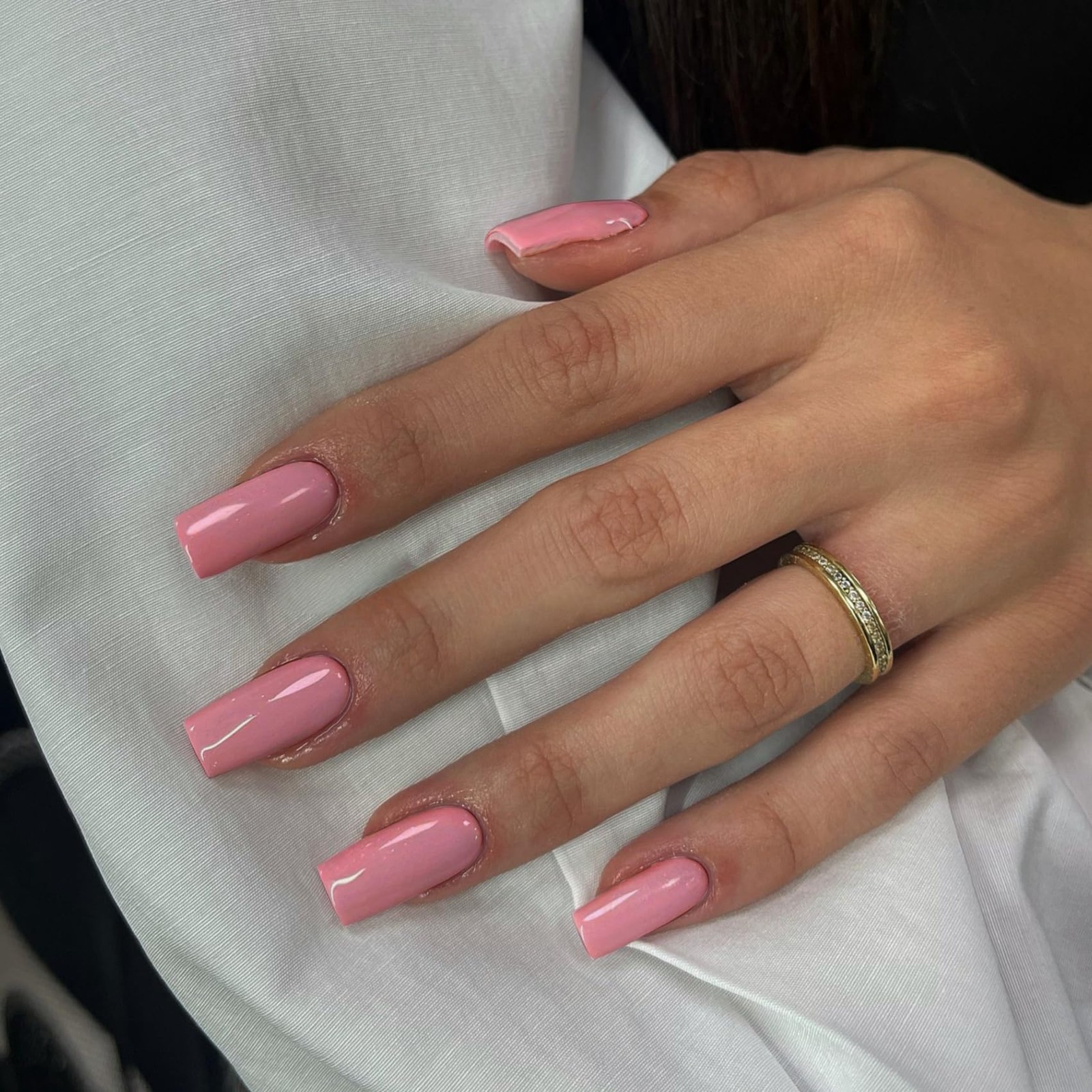 Rose Pink Press On Nails Medium Long Square, Xcreando 24, glossy rose pink