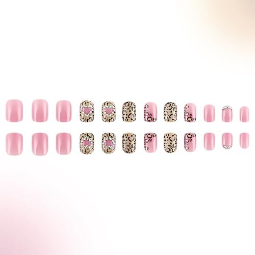 24Pcs Heart Press on Nails Short Square Valentines Day Fake Nails Style 24