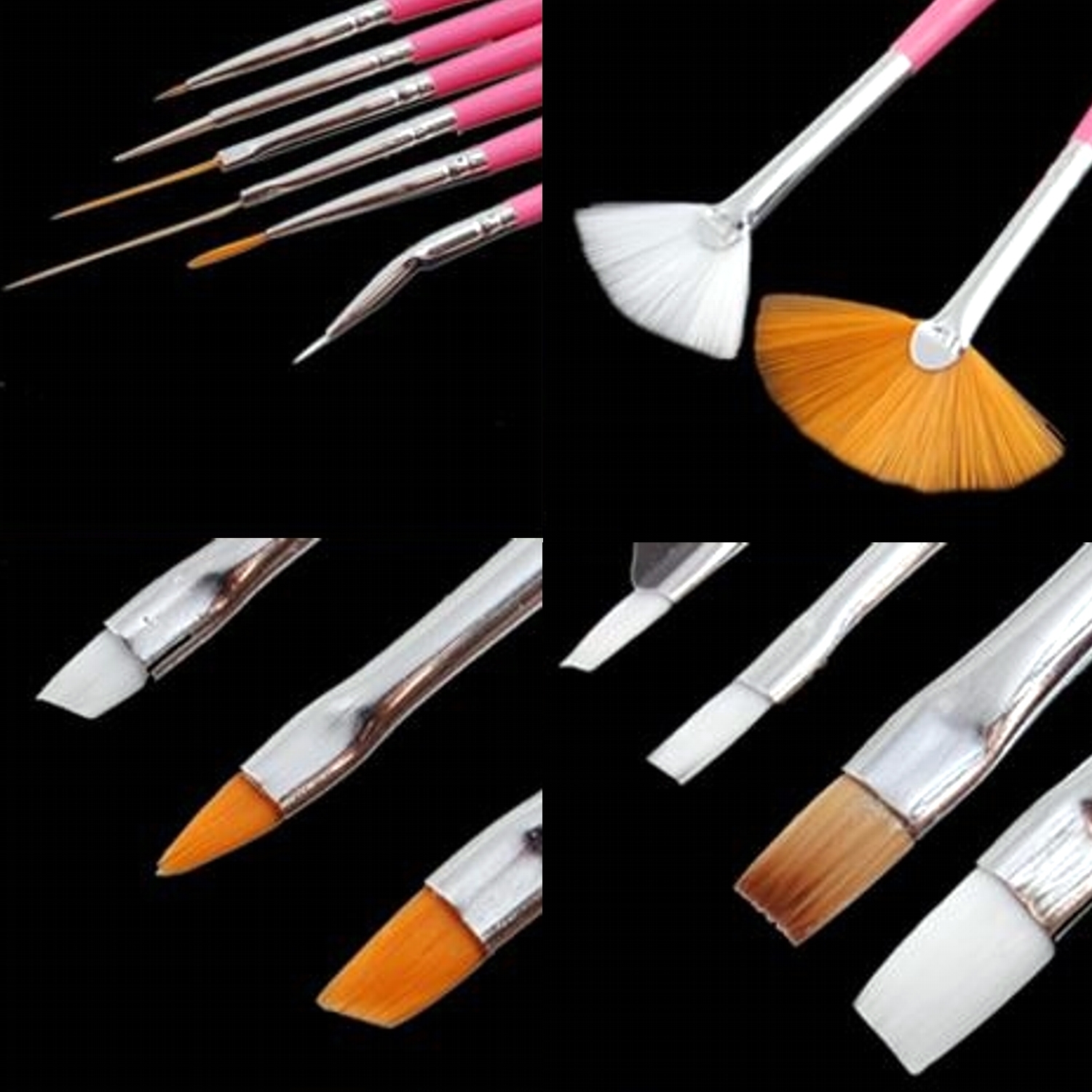 Multi use BRUSH SET for Nails, Makeup, Crafts, Art, etc. NEW pink 15 piece set