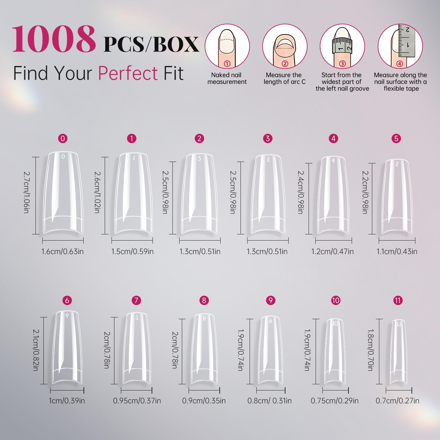 240PCS Almond Nail Tips, Soft Gel Clear False Nails, 12 Sizes | No
