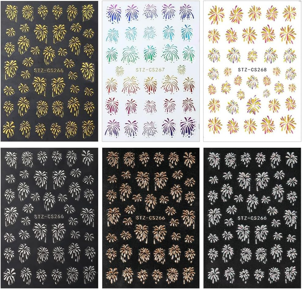 3D Glitter Firework Nail Stickers New Year Nail Art Stickers Colorful Fireworks