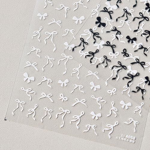 Sweet Pink White Black Bow Nail Stickers for Nail Art Kawaii Waving Ribbon