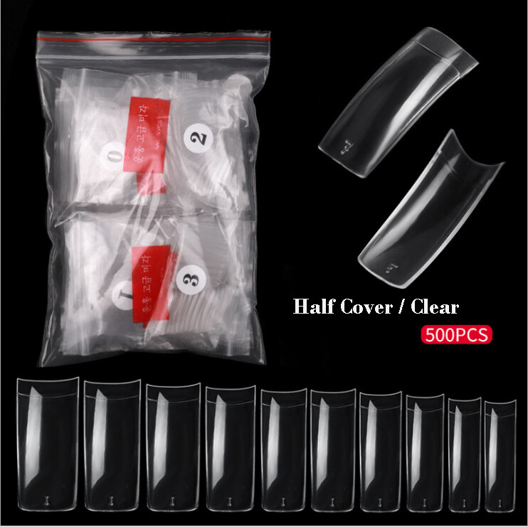 500Pcs French Half Cover Artificial False Square Nails Tips Acrylic UV Gel Clear