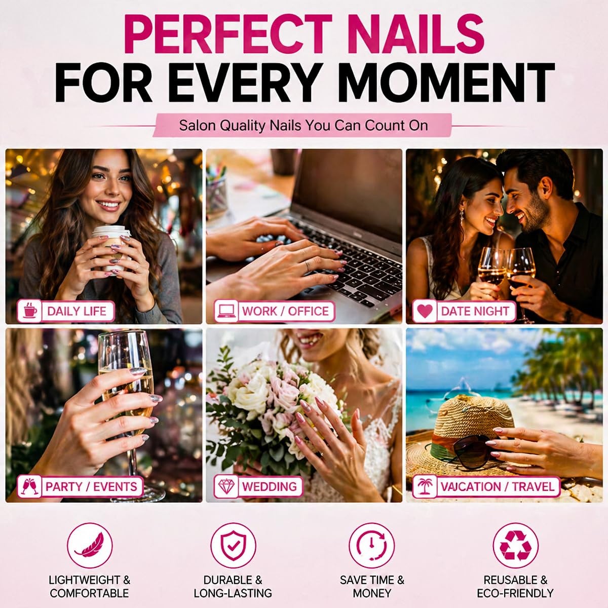 LRKNNO White French Tip Press on Nails