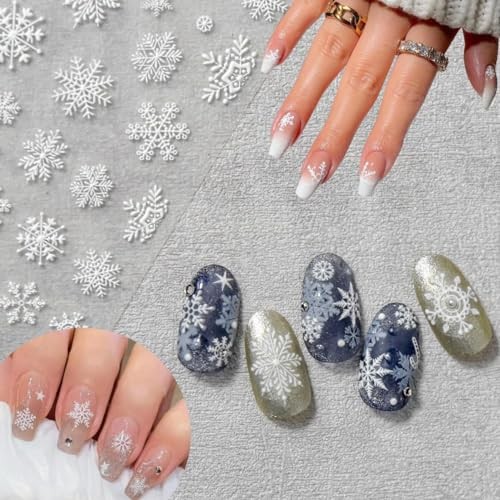 3D White Snowflake Nail Stickers Christmas Nail Art Stickers 3D Snowmen Xmas W4