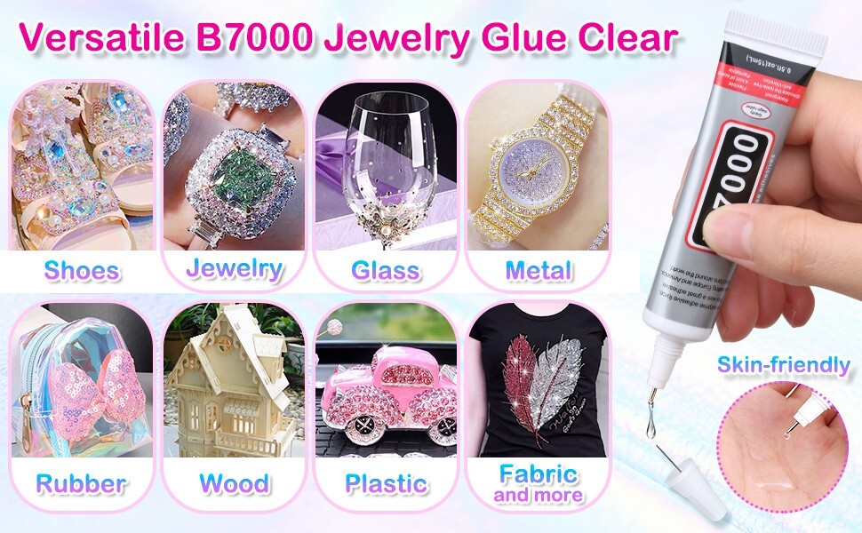 2100Pcs Crystal Glass Rhinestone with Tweezer Clear Glue For DIY Nail Art Fabric