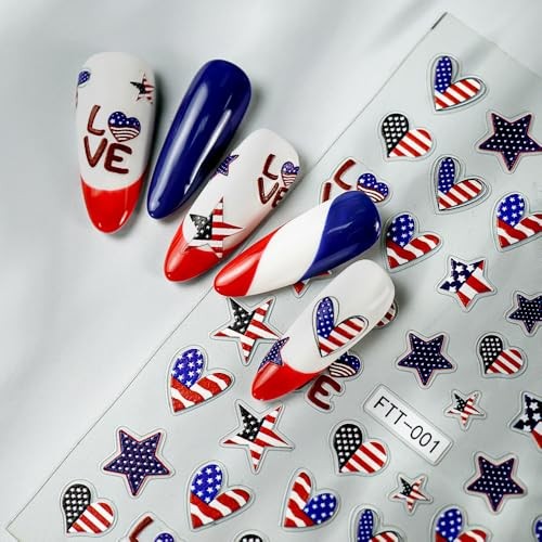 4th of July Nail Art Stickers Star Heart America Flag Patriot Nail style1