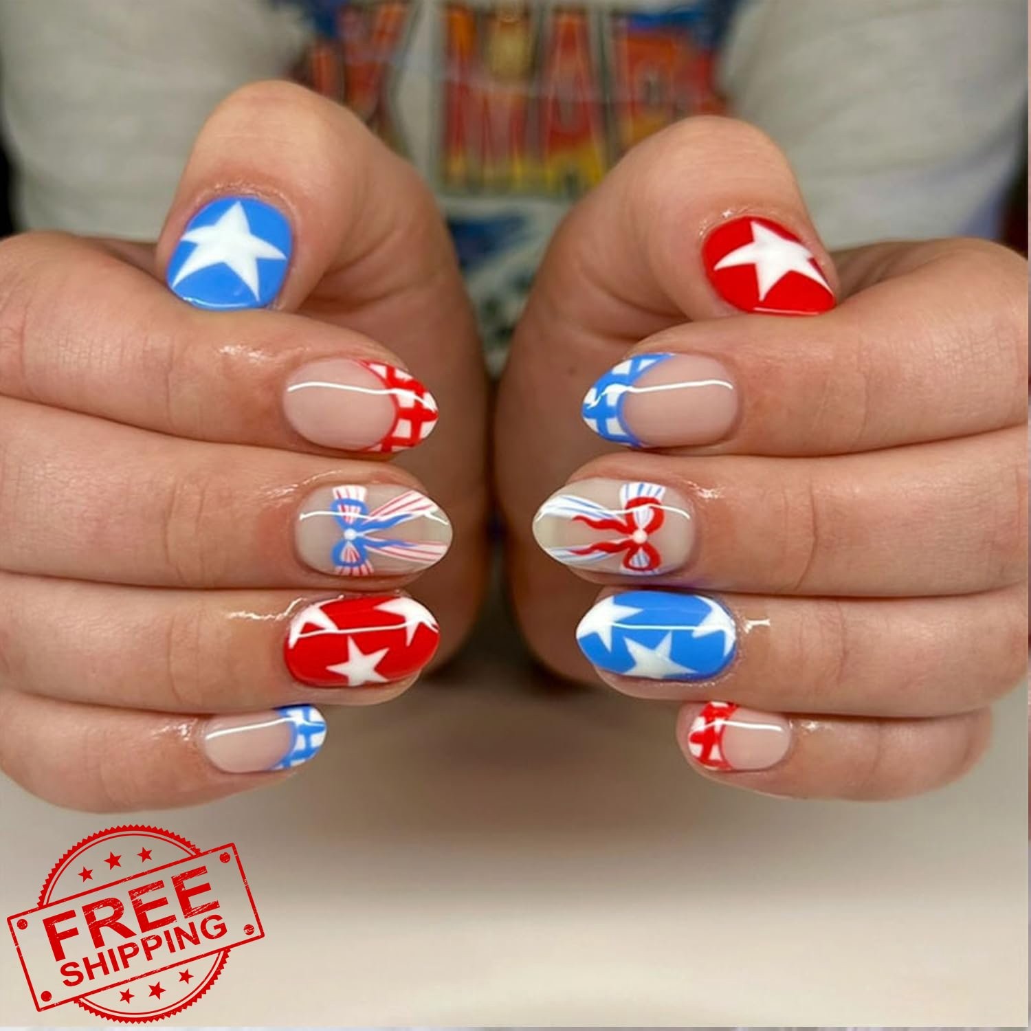 ZOAZJINAZ 4th July press on nails patriotic