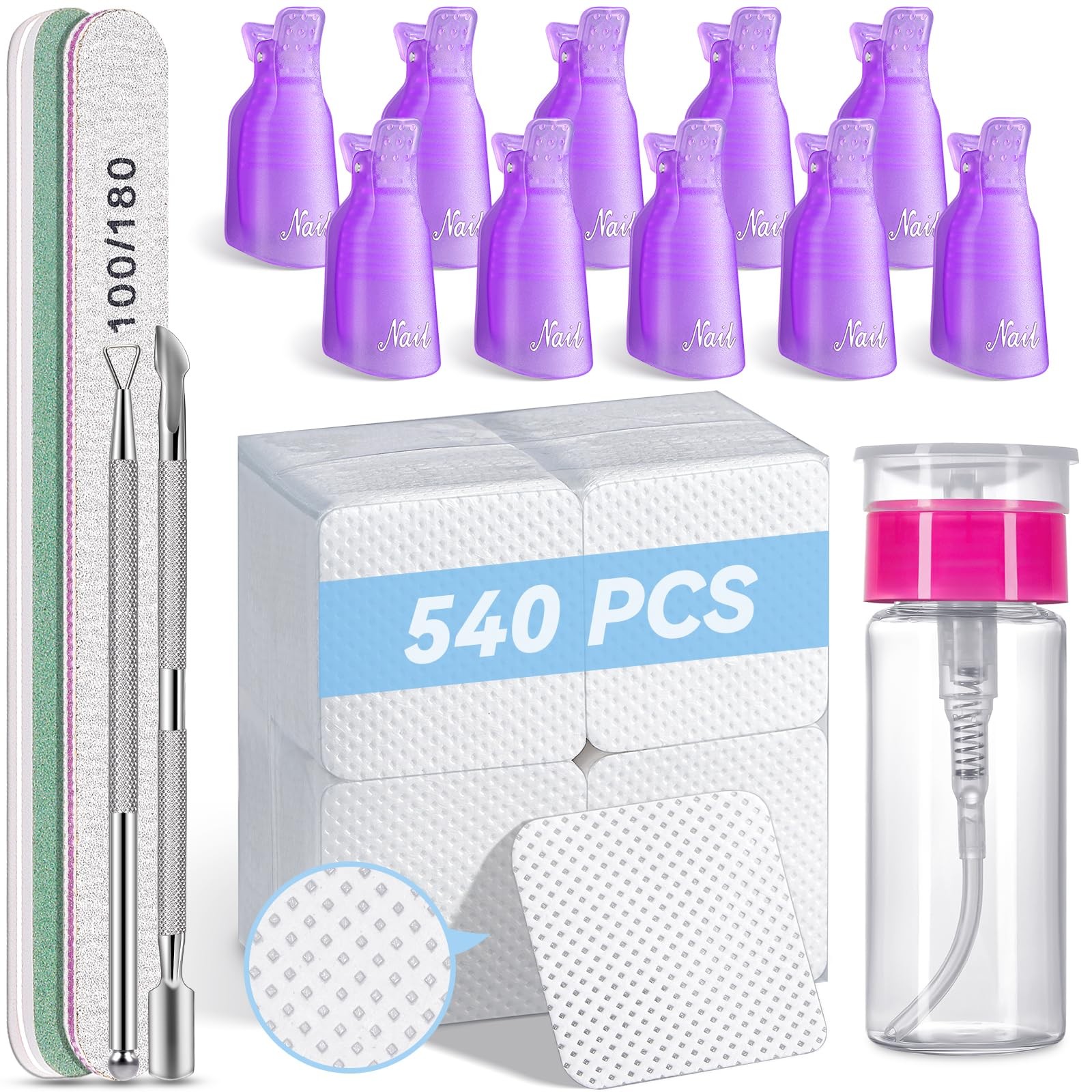 TsMADDTs Nail Polish Gel Remover Tools Kit with Lint Free Wipes, A-Purple