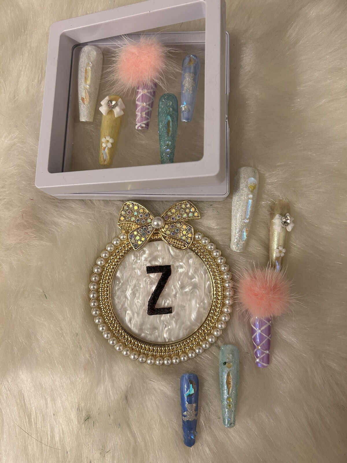 Z NAILZ! Fun Set Of 10 2XL Ballerina Multicolored Pastel W/Bling Press On Nails