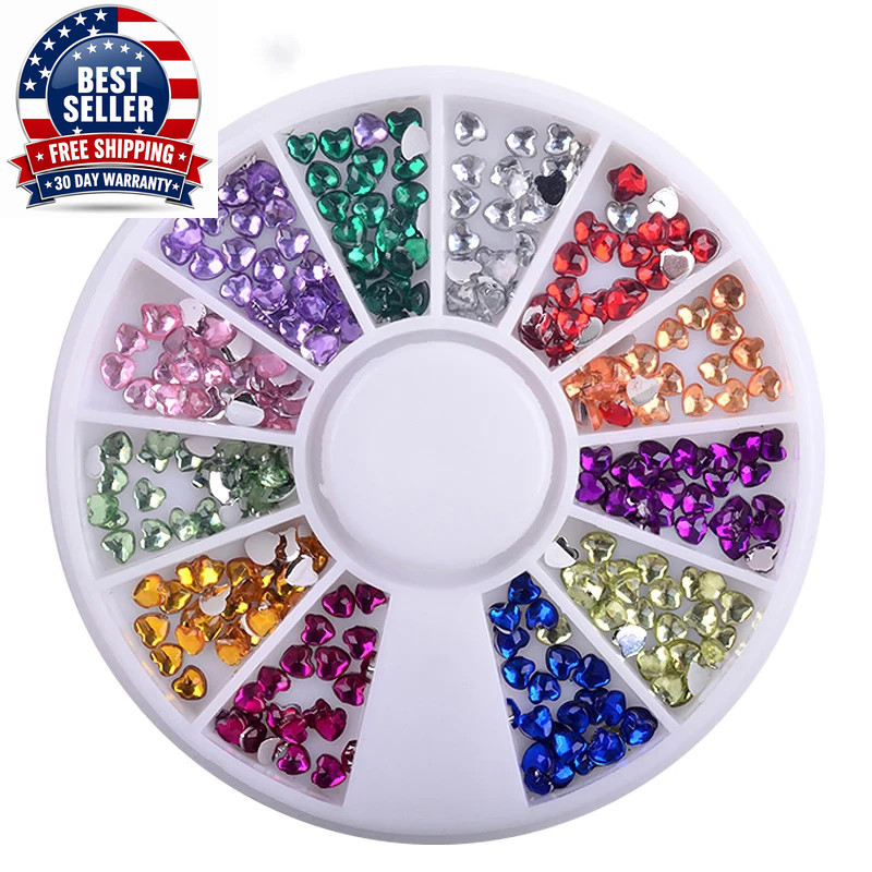1 Box Heart Shape Acrylic Nail Art Decoration Wheel Glitter 3D Design Rhinestone