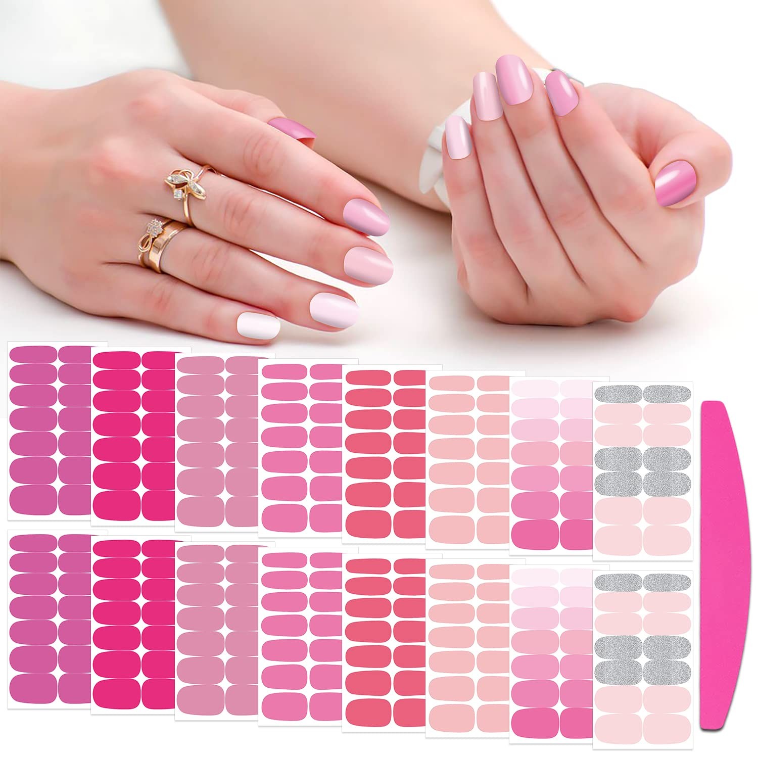 Pink Nail Wraps for Women Nail Polish Strips Solid Color Pink Solid Color