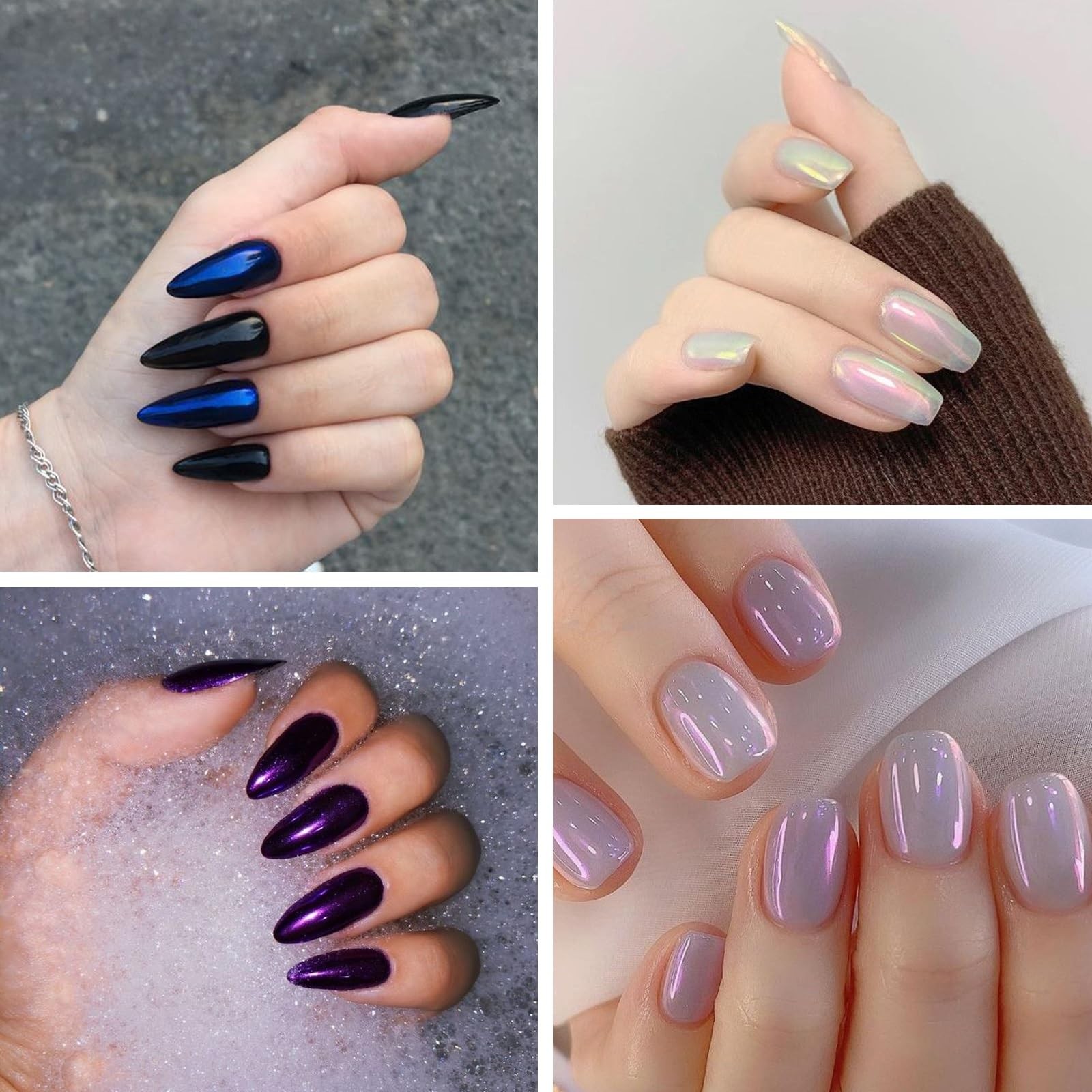 Chrome Nail Powder Metallic Mirror Effect Pigment Glitter Dust Kit