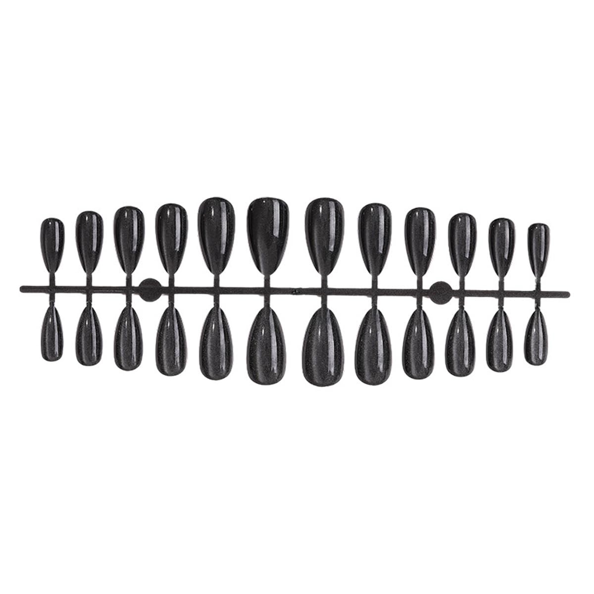 Black Press on Nails, Medium Almond Fake Goth Dark Medium, Style-4