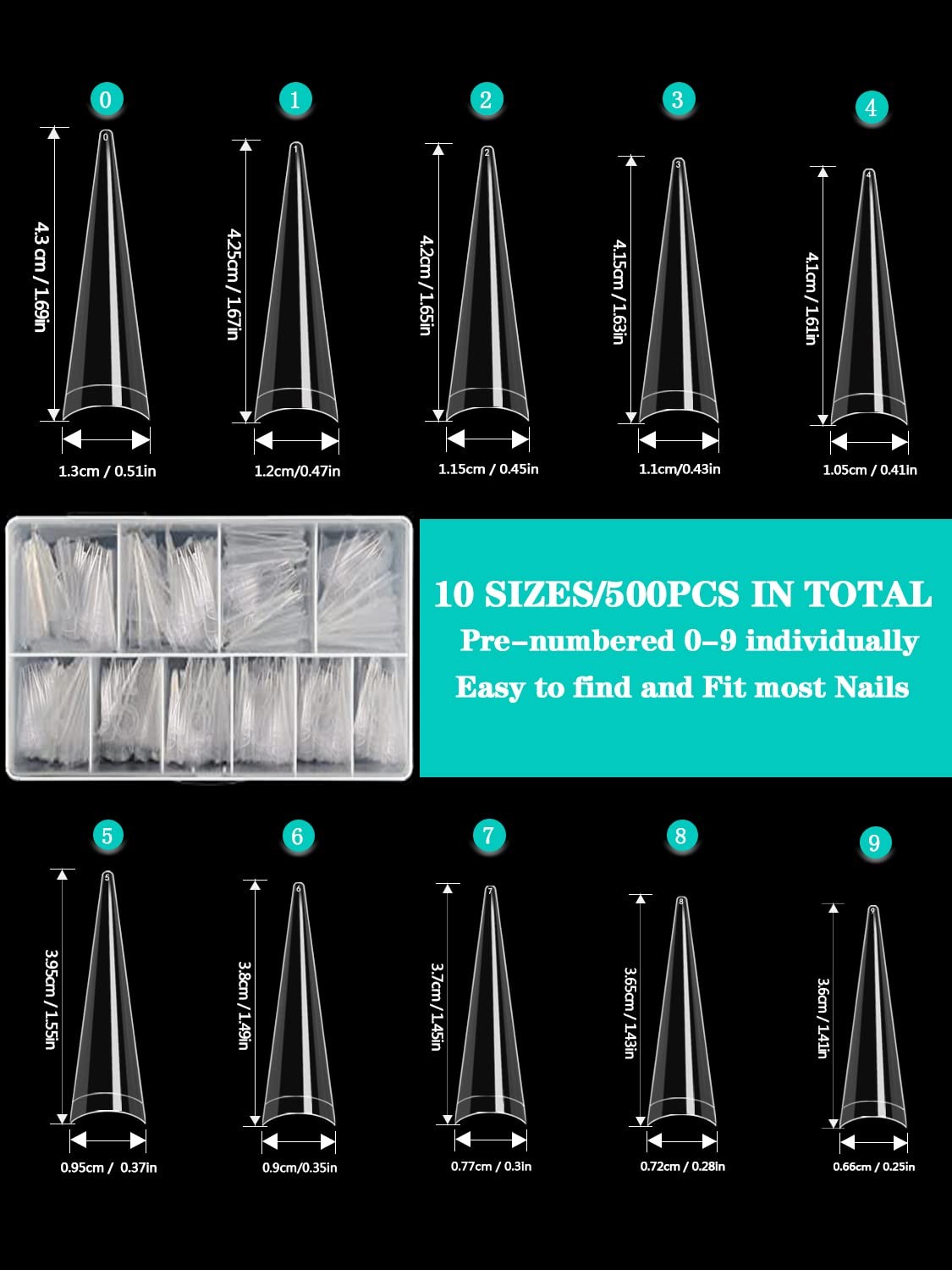 500pcs XXL Stiletto Nail Tips, Clear Half Cover Stiletto Nail Tips for Acryli…