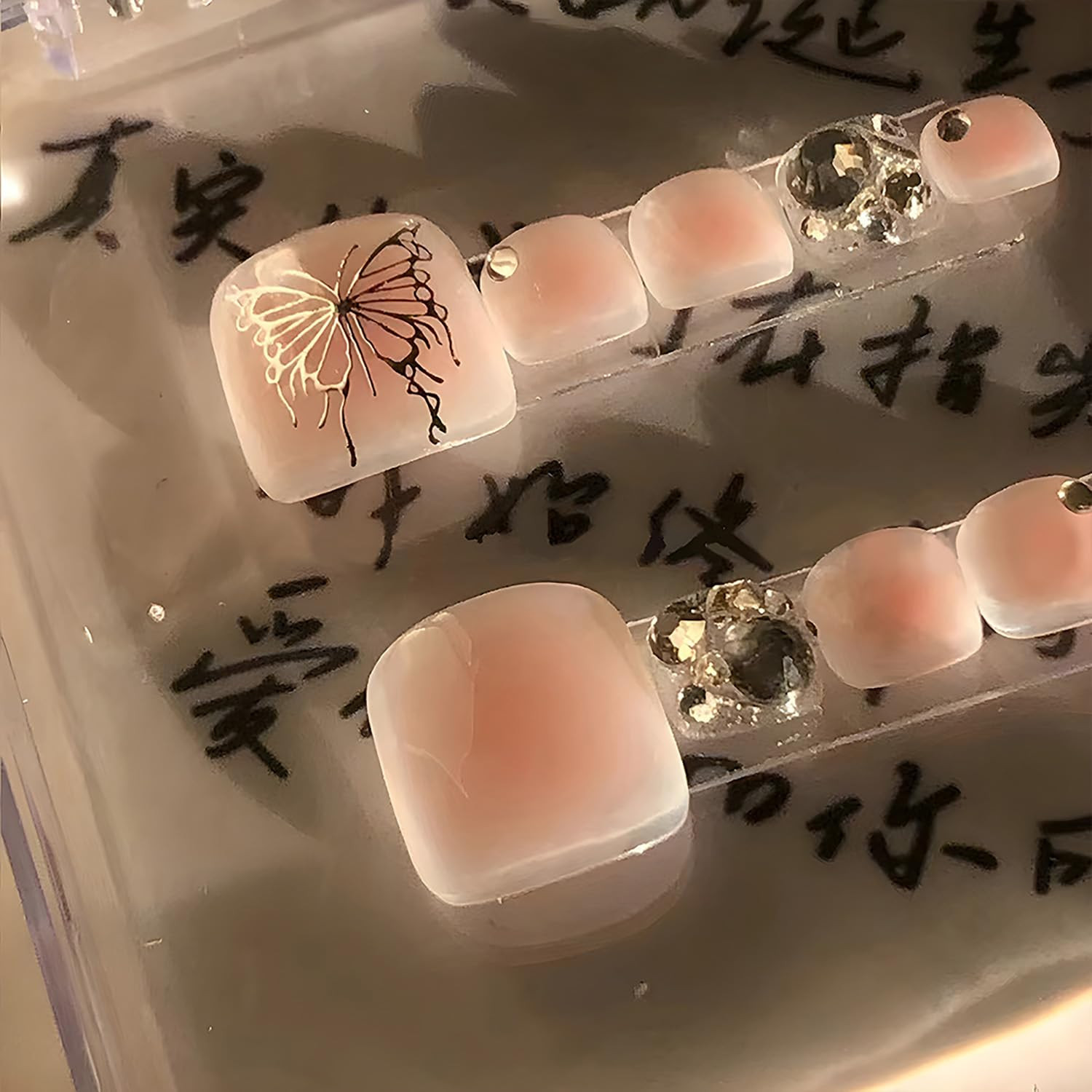 Press on Toenails with Designs Acrylic Fake Nails for Toe Artificial False Nails