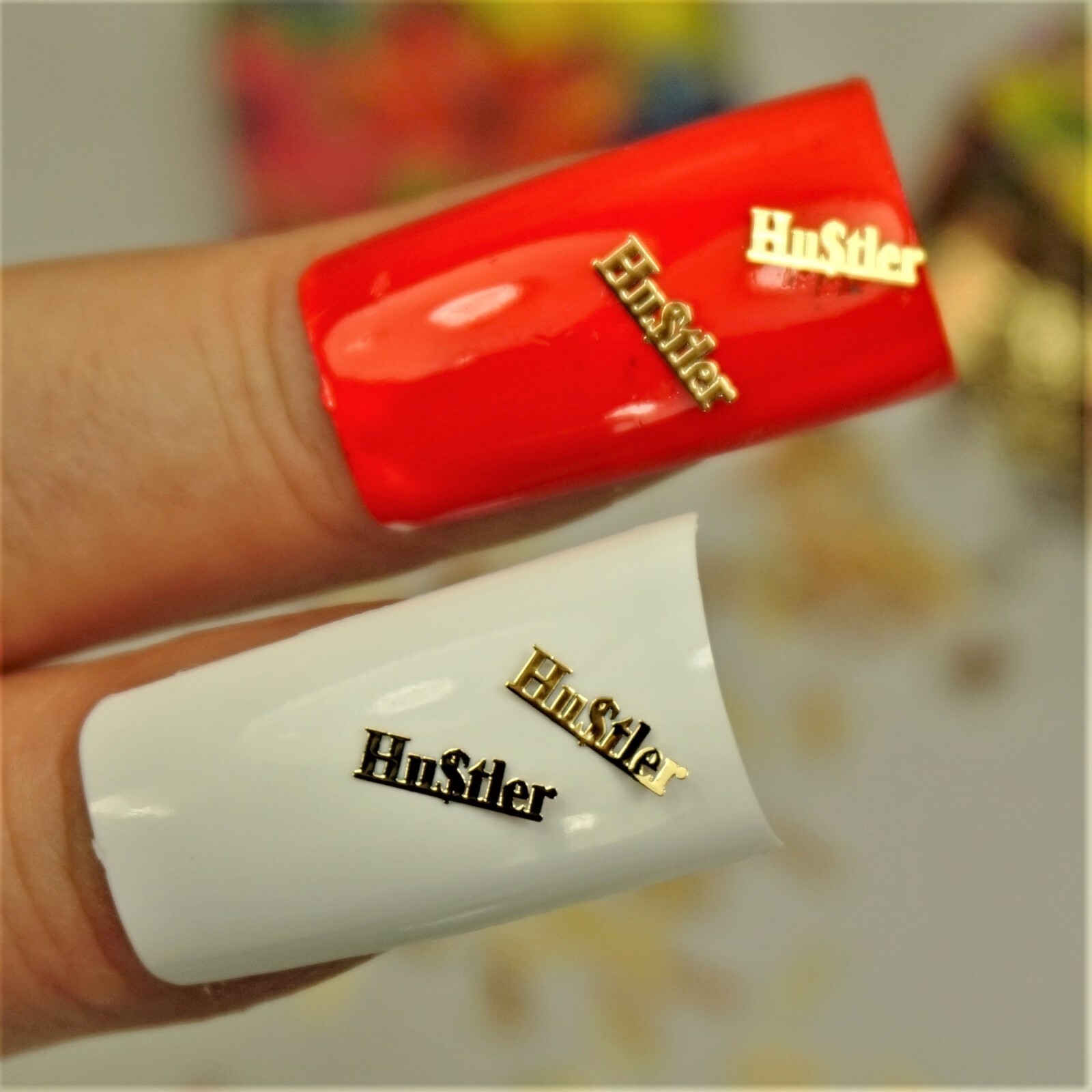 25 GOLD METAL “HUSTLER” NAIL CHARMS NAIL DECALS SMALL GIFT IN BOX FOR WOMEN